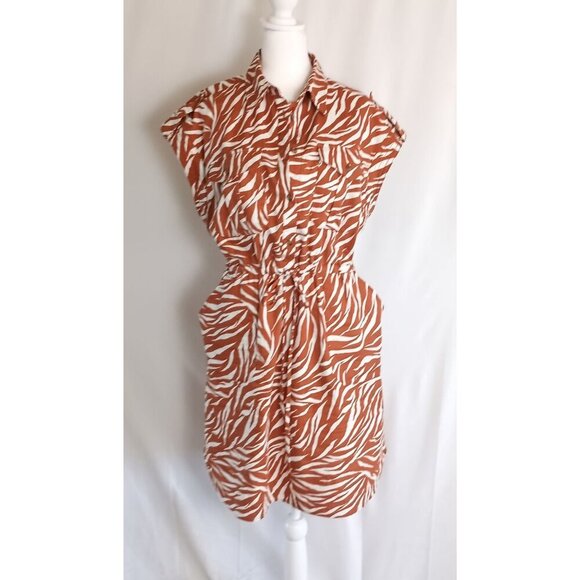 Time and Tru Zebra Shirt Dress Women’s XL Brown Animal Print Utility Style - Picture 2 of 8